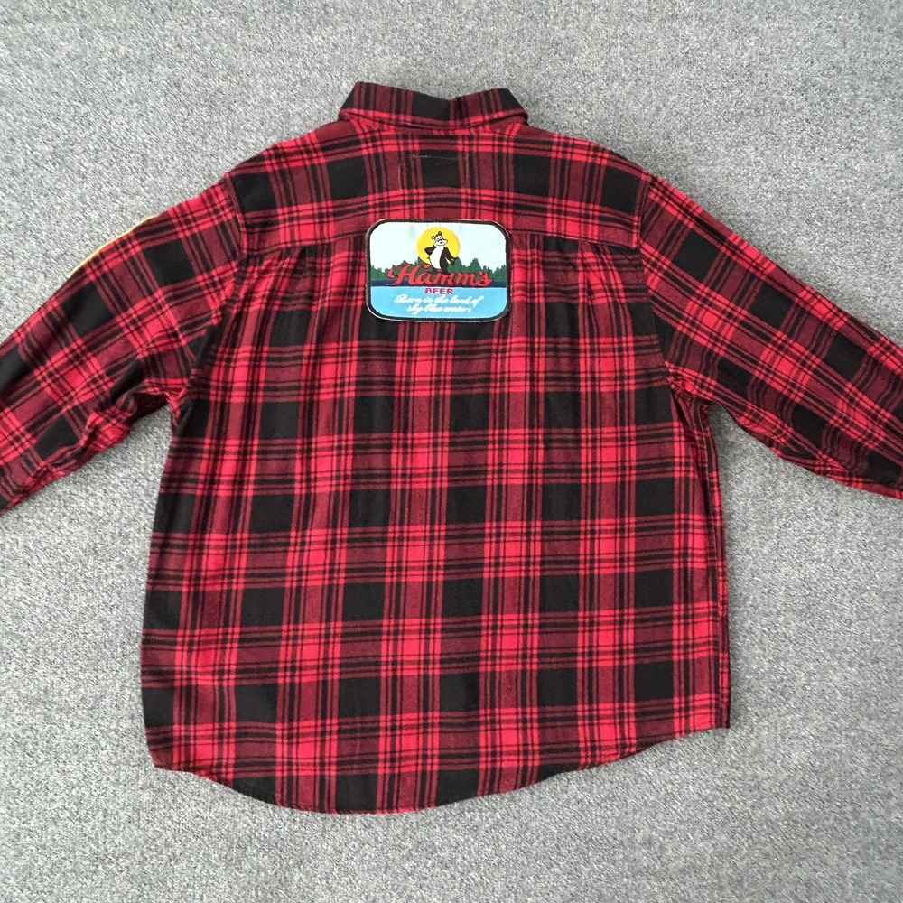 Hamms Beer Flannel Shirt Mens 2XL Red Plaid Angry Minnow VTG‎ Canvas Old Tag - Picture 12 of 12